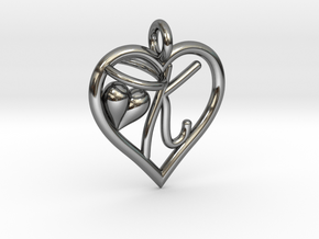 HEART K in Fine Detail Polished Silver