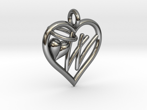 HEART W in Fine Detail Polished Silver