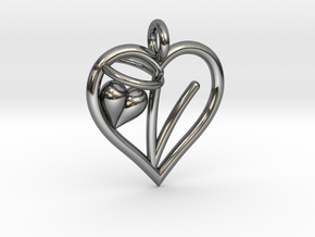 HEART V in Fine Detail Polished Silver