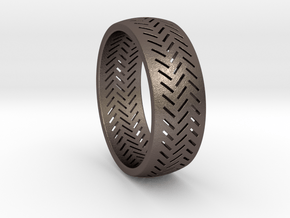 Herringbone Ring Size 6 in Polished Bronzed Silver Steel