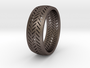 Herringbone Ring Size 7.5 in Polished Bronzed Silver Steel