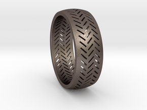 Herringbone Ring Size 16 in Polished Bronzed Silver Steel