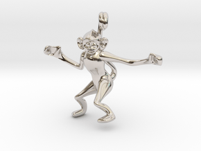 3D-Monkeys 005 in Rhodium Plated Brass