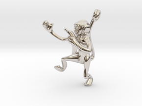 3D-Monkeys 012 in Rhodium Plated Brass
