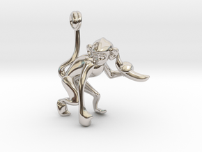 3D-Monkeys 013 in Rhodium Plated Brass