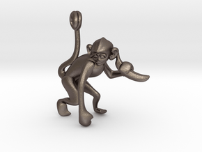 3D-Monkeys 013 in Polished Bronzed Silver Steel