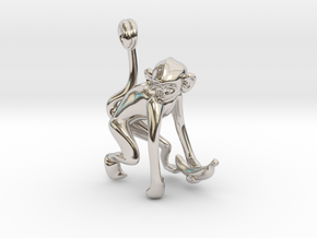 3D-Monkeys 014 in Rhodium Plated Brass