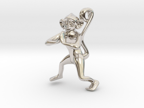 3D-Monkeys 024 in Rhodium Plated Brass