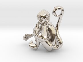 3D-Monkeys 062 in Rhodium Plated Brass