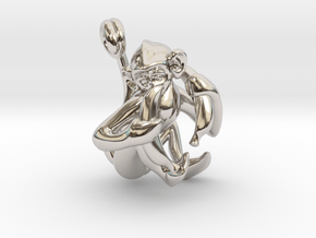 3D-Monkeys 063 in Rhodium Plated Brass