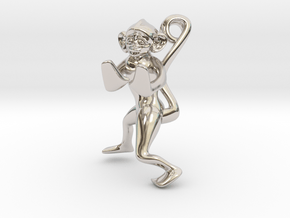 3D-Monkeys 066 in Rhodium Plated Brass