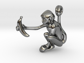 3D-Monkeys 155 in Fine Detail Polished Silver