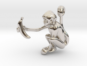 3D-Monkeys 155 in Rhodium Plated Brass