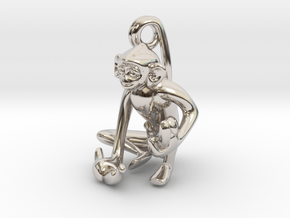 3D-Monkeys 169 in Rhodium Plated Brass