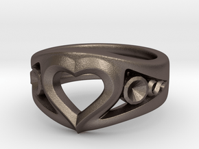 Heart Ring(inner diameter of ring17.4mm) in Polished Bronzed Silver Steel