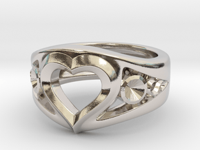 Heart Ring(Inner diameter of ring 16.7mm) in Rhodium Plated Brass