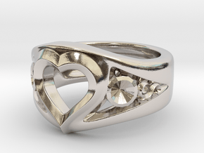 Heart Ring(Inner diameter of ring 16mm) in Rhodium Plated Brass