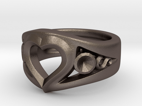 Heart Ring(Inner diameter of ring 16mm) in Polished Bronzed Silver Steel