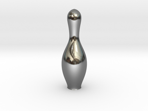 1 Inch Tall Bowling Pin in Fine Detail Polished Silver