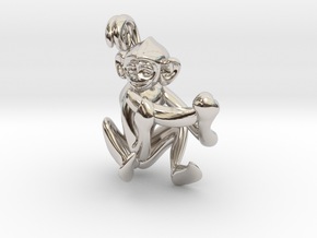 3D-Monkeys 194 in Rhodium Plated Brass