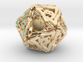 'Twined' Dice D20 Gaming Die (24 mm) in 14k Gold Plated Brass