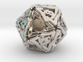 'Twined' Dice D20 Gaming Die (24 mm) in Rhodium Plated Brass