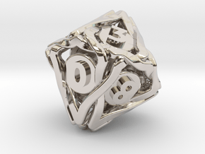 'Twined' Dice D10 Gaming Die (18 mm) in Rhodium Plated Brass