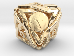 'Twined' Dice D8 Gaming Die (16 mm) in 14k Gold Plated Brass