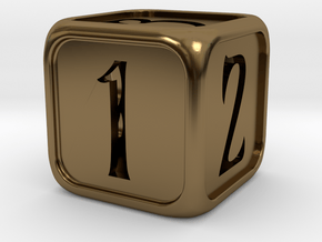 'Simple' balanced D6 die with numbers in Polished Bronze