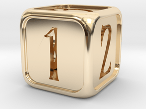 'Simple' balanced D6 die with numbers in 14k Gold Plated Brass