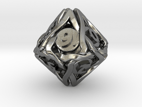 'Twined' Dice D10 Spindown Die (18 mm) in Polished Silver
