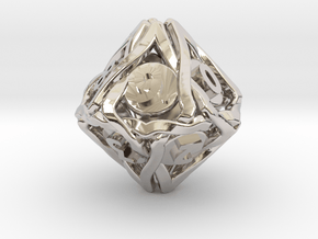 'Twined' Dice D10 Spindown Die (18 mm) in Rhodium Plated Brass