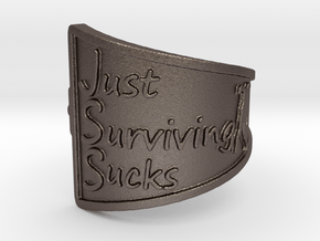 Just Surviving Sucks Satire Ring Size 7 in Polished Bronzed Silver Steel
