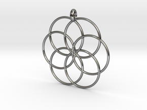 Flower of Life - Hollow Pendant V2 in Fine Detail Polished Silver