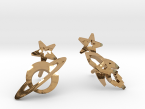 Earrings 'retro-Space' - Rocket/Planet in Polished Brass