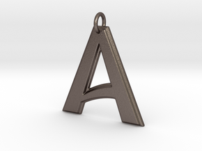 "A" Letter Initial Pendant in Polished Bronzed Silver Steel