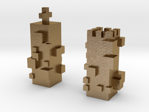 Cubic Chess - King & Queen in Polished Gold Steel