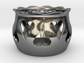 Tea Light Holder Heart in Fine Detail Polished Silver