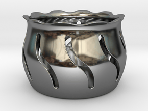 Tea Light Holder Wave in Fine Detail Polished Silver