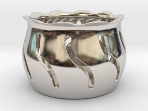 Tea Light Holder Wave in Rhodium Plated Brass