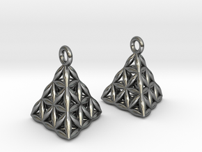 Flower Of Life Tetrahedron Earrings in Polished Silver
