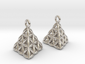 Flower Of Life Tetrahedron Earrings in Rhodium Plated Brass
