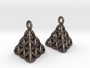 Flower Of Life Tetrahedron Earrings in Polished Bronzed Silver Steel