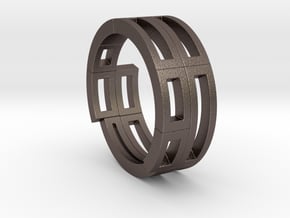 Geometri-K ring (52) in Polished Bronzed Silver Steel