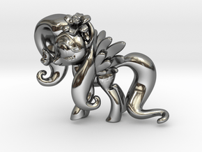 Fluttershy 1 Full Color - S2 in Fine Detail Polished Silver