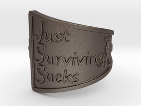 Just Surviving Sucks Satire Ring Size 8 in Polished Bronzed Silver Steel