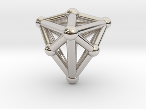 0338 Triakis Tetrahedron V&E (a=1cm) #002 in Rhodium Plated Brass