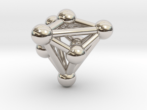 0339 Triakis Tetrahedron V&E (a=1cm) #003 in Rhodium Plated Brass