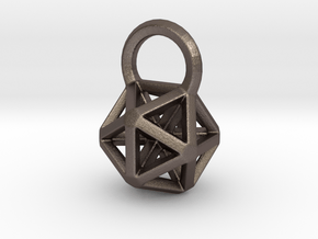 Icosahedron Frame Pendant in Polished Bronzed Silver Steel