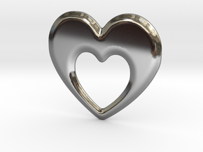 Heart within a Heart in Fine Detail Polished Silver